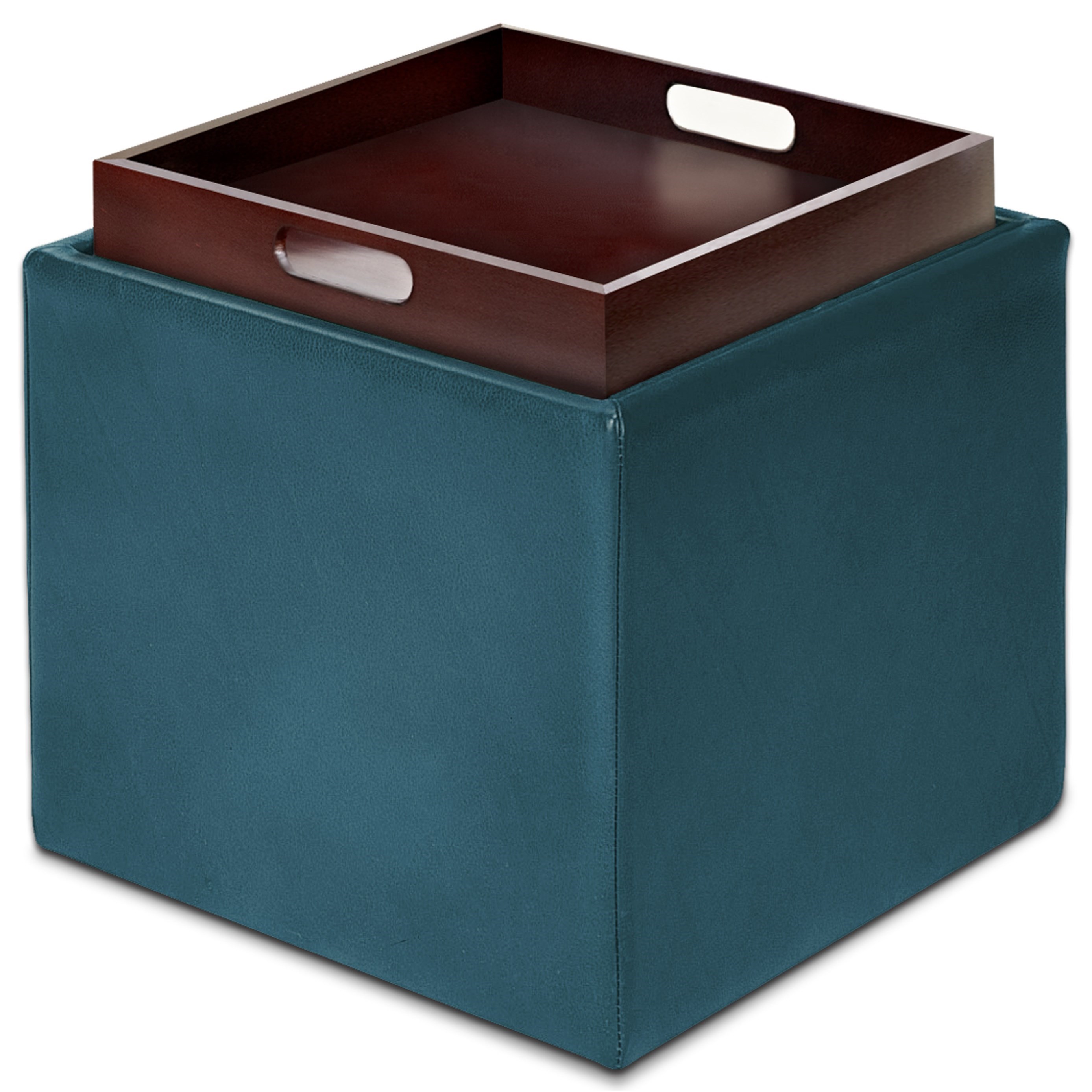 Teal storage top ottoman with tray